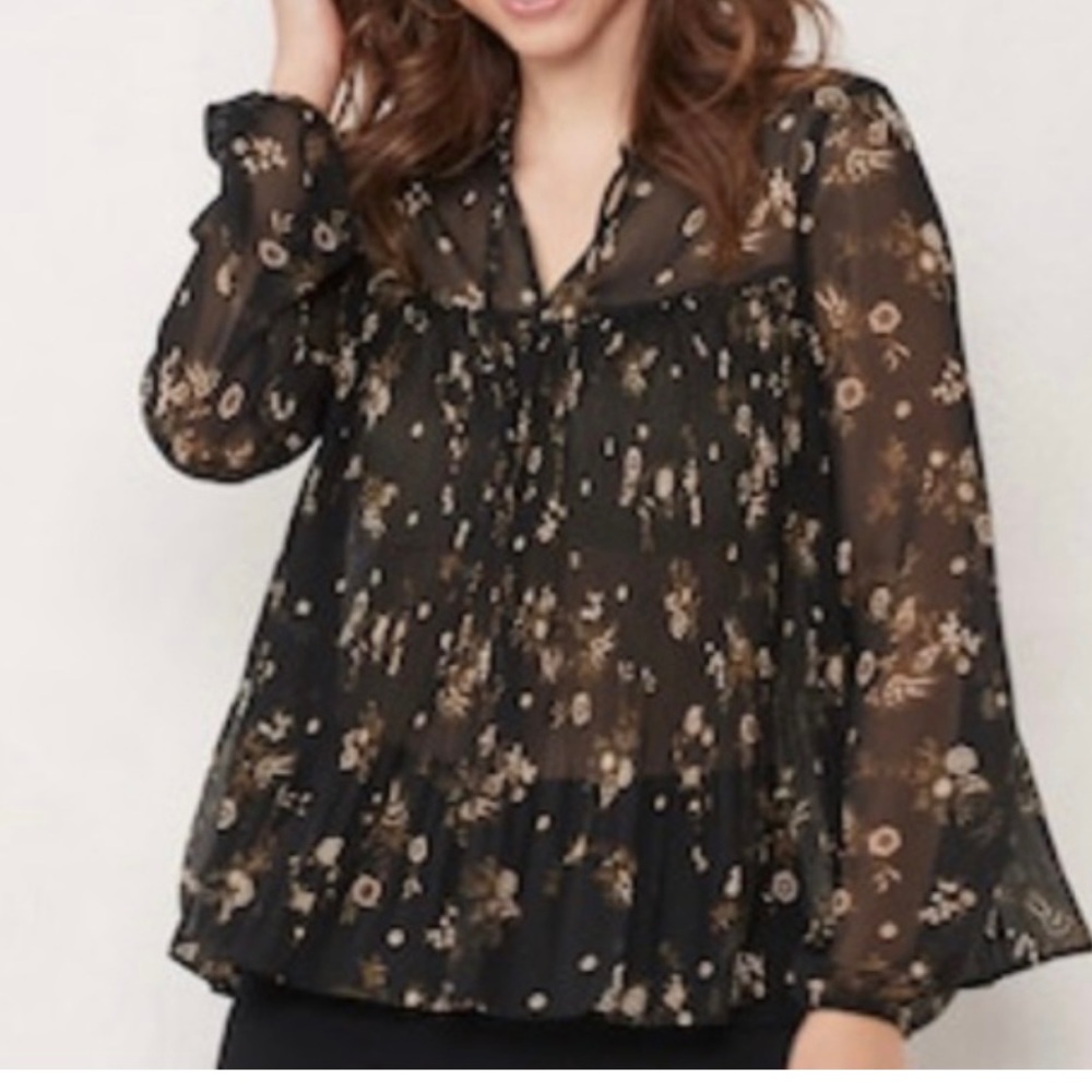 LC Lauren Conrad Pleated Floral Blouse, Size M